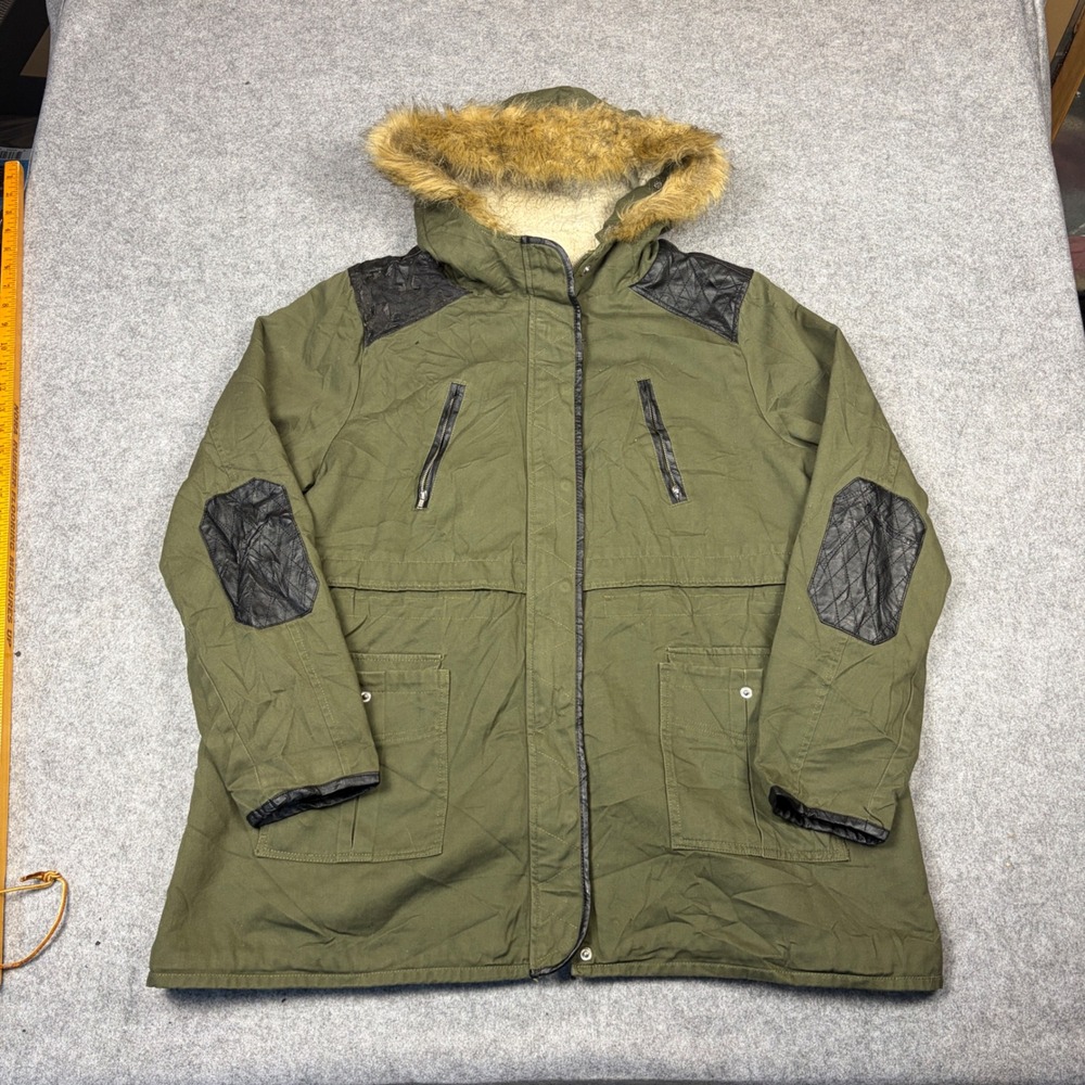 Torrid Womens Plus Size 2 Olive Green Sherpa Lined Faux Fur Hood Parka Jacket